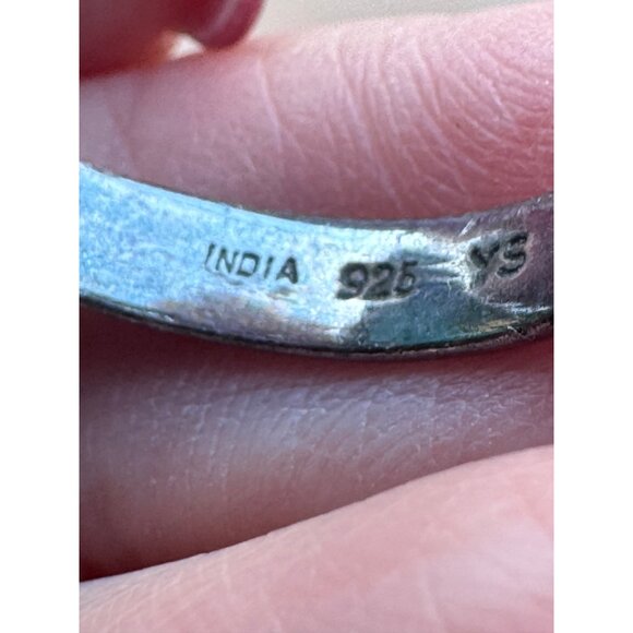 Sterling Silver Ring Green Adventurine Oval Cabochon Size 9 India Vintage - Picture 7 of 9